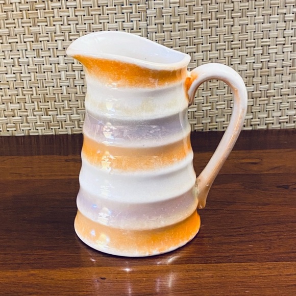 🍁🌟3xHP🌟VTG 1920-30 Hand-Painted Orange Cream Czechoslovakian Ceramic Pitcher - Picture 2 of 9